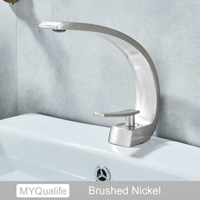 MYQualife Chrome Basin Faucet Deck Mounted Hot Cold Single Handle
