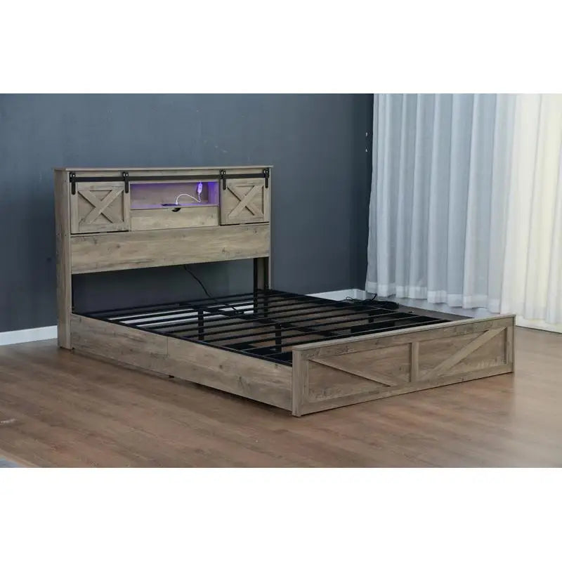 Sichuan CN Farmhouse Bed Frame With LED Lights And Drawers