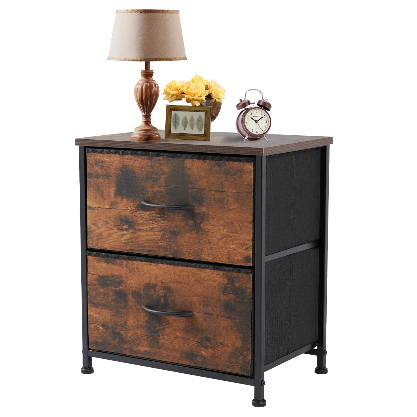 JHK Nightstand Bedside Table With Drawer Storage Two Fabric Drawers