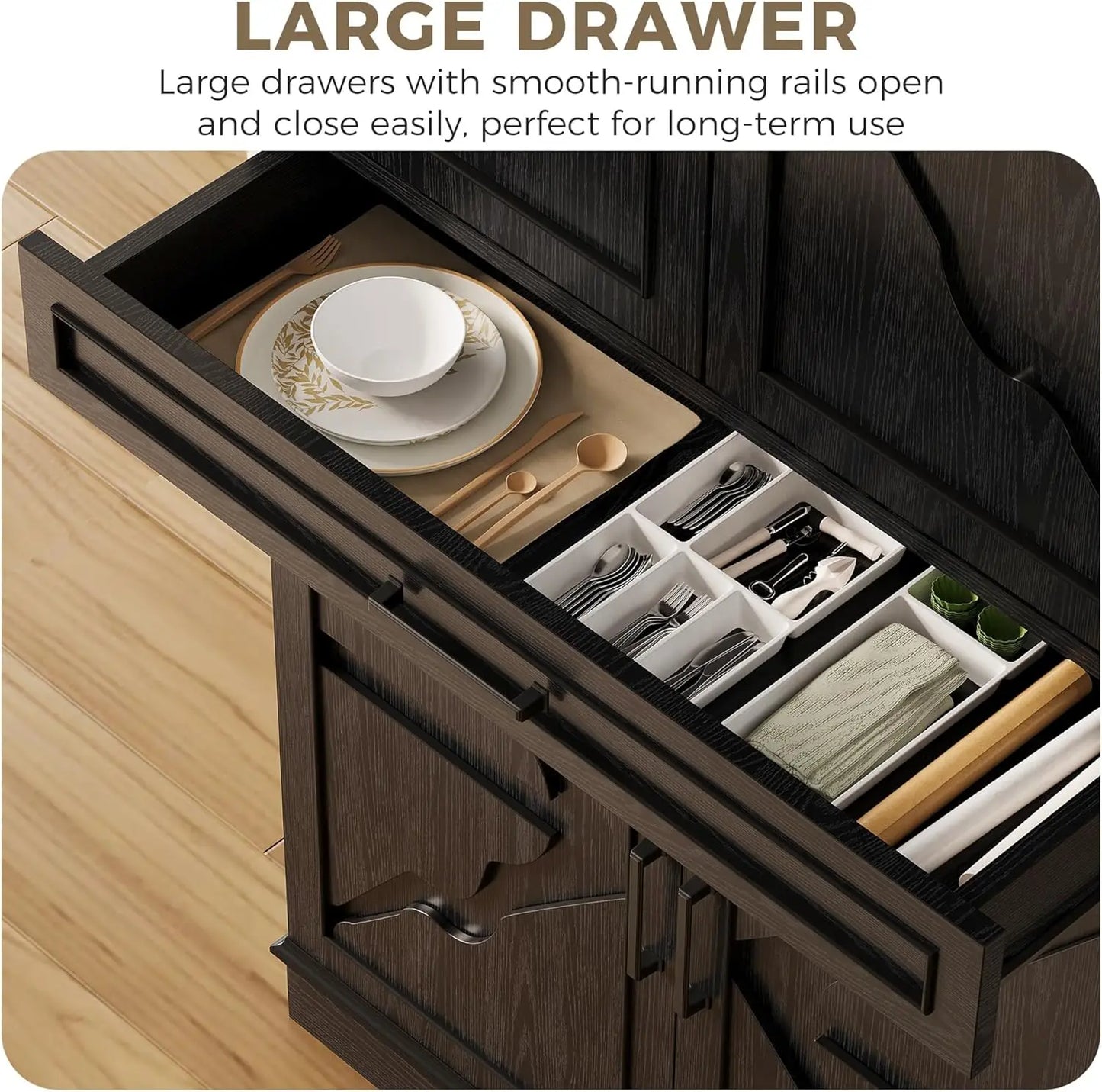 Farmhouse Kitchen Pantry Cabinet, 72" Height Tall Freestanding Cupboard with Sliding Storage Rack and 6 Hanging Shelves·Hot Sale