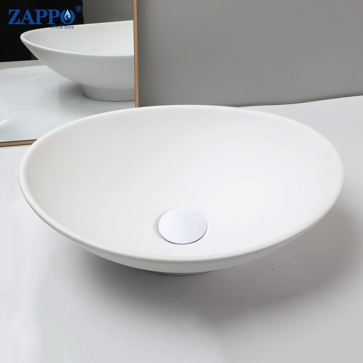ZAPPO Bathroom Vessel Sink With Drain Bathroom Stone Resin Washbasin Round Above Counter Bowl Sinks for Bar Hotel (No Faucet)