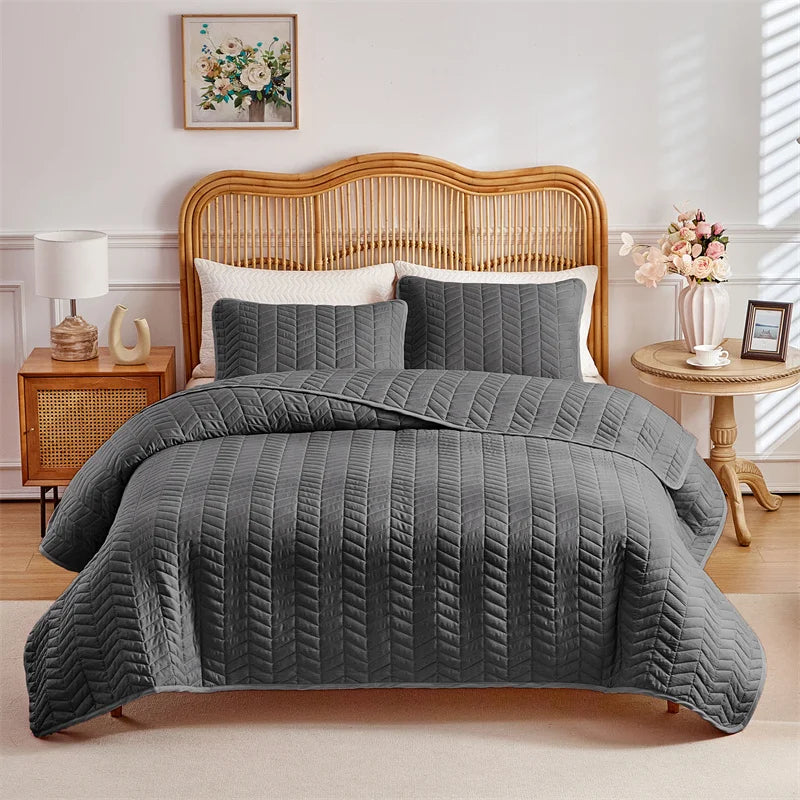 EGWCN Patchwork Bedspread Set Wheat Stripe Pattern 3Pcs Pillowcases