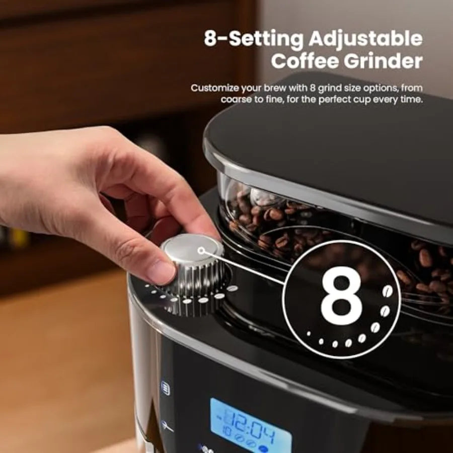 10-Cup Digital Drip Coffee Maker with Built-In Grinder 12-Hour Timer Programmable 1.5L Water Tank Keep-Warm Function Combo Brew