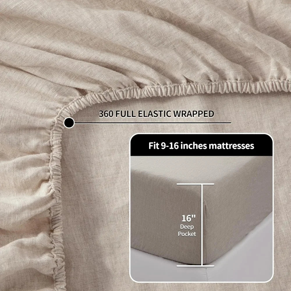 LBRO2M Linen Sheet Set 4 Piece Bed Sheets For Better Sleep