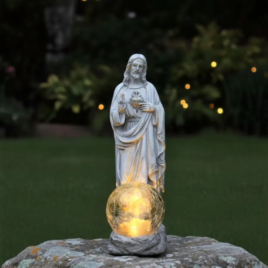 SHXI Jesus Statue Outdoor Decor Solar Lights Garden Religious Figure