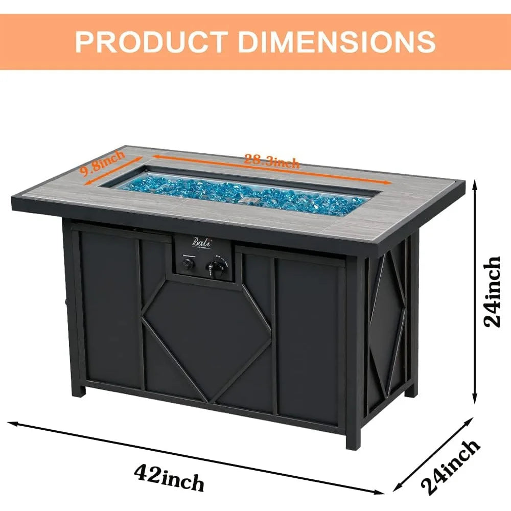 Rectangular Propane Gas Fire Pit Table For Outdoor Patio Backyard 60,000 BTU