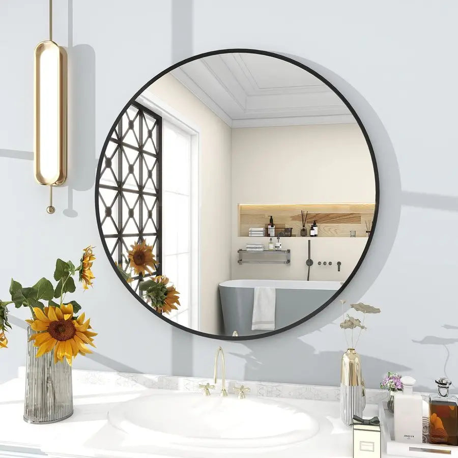 Round Metal Frame Wall Mounted Mirror For Entryway Bath Vanity