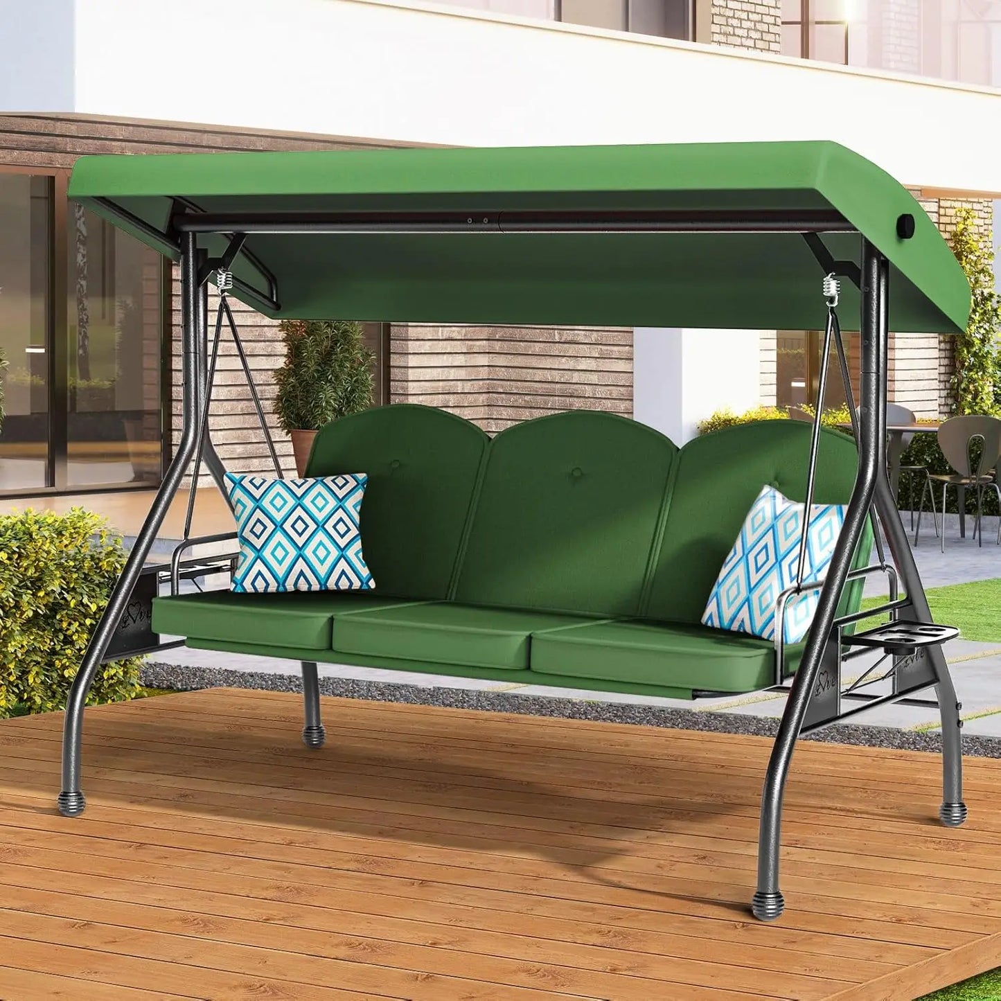 Three Seat Outdoor Patio Swing With Canopy And Convertible Bed