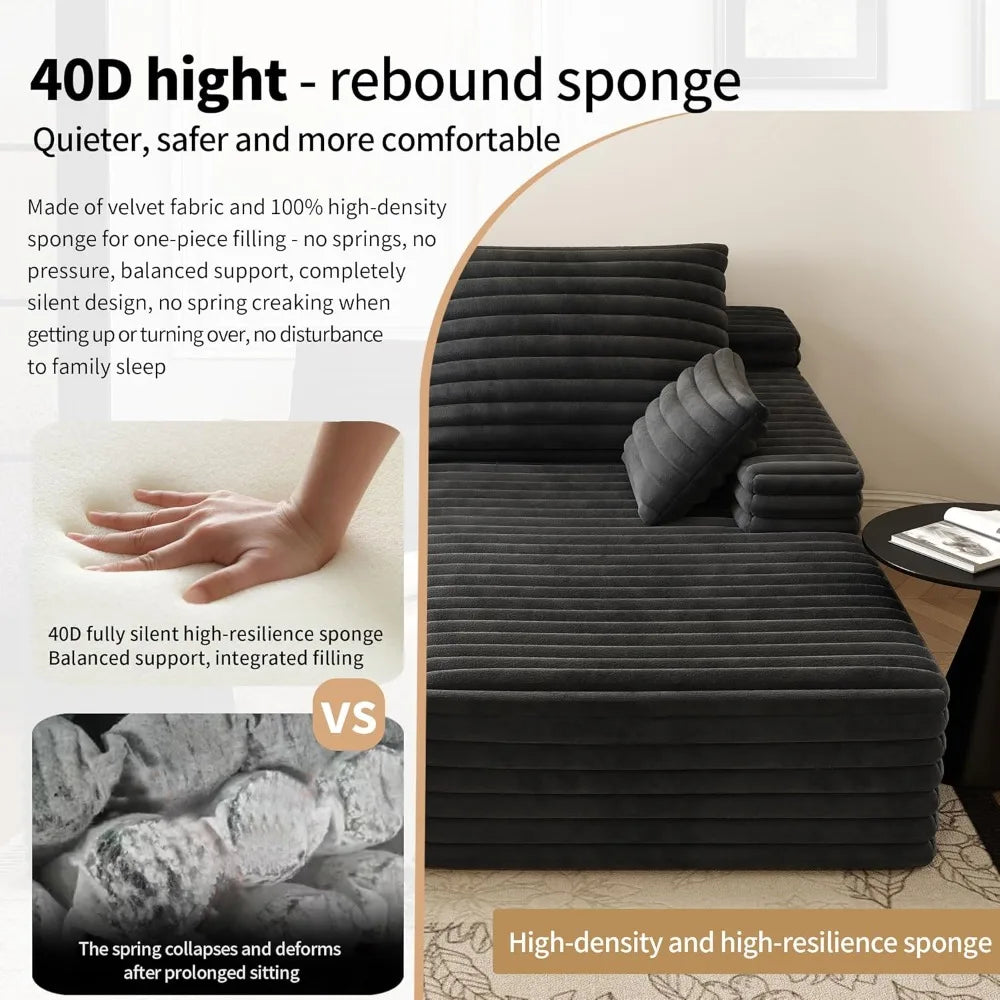 Modern Co Velvet Double Lounge Chaise Sofa Bed No Assembly