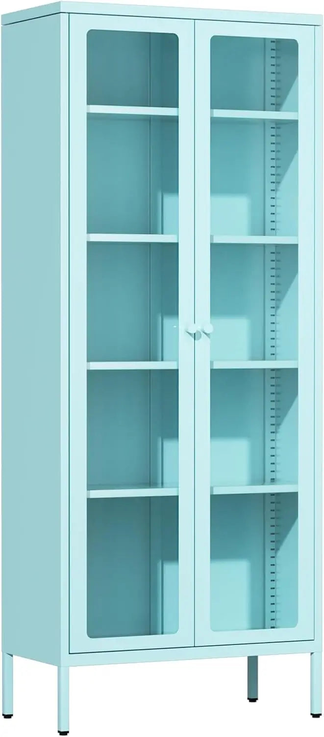 67" Metal Glass Display Cabinet, Storage Cabinet for Collectibles, Curio, China, Books, Display Case with Glass Doors