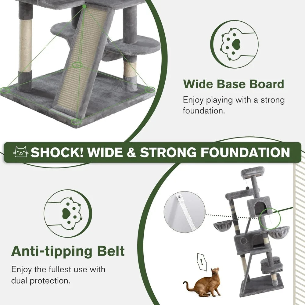 DAFIFY Three Tier Cat Tree With Sisal Posts And Hammock