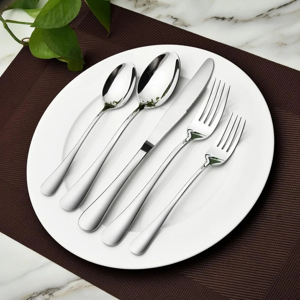 60 Piece Stainless Steel Flatware Set for 12 With Steak Knife Fork Spoon