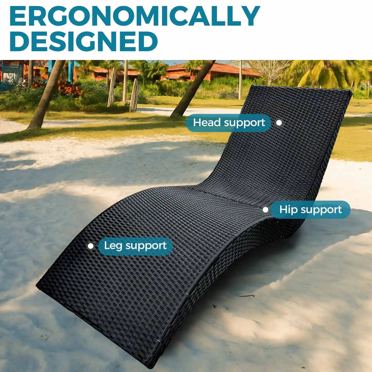 Outdoor Rattan Chaise Lounge - Outside Lounge Chair for Poolside, Beach & Garden, Comfortable S-Shaped Patio Lounger