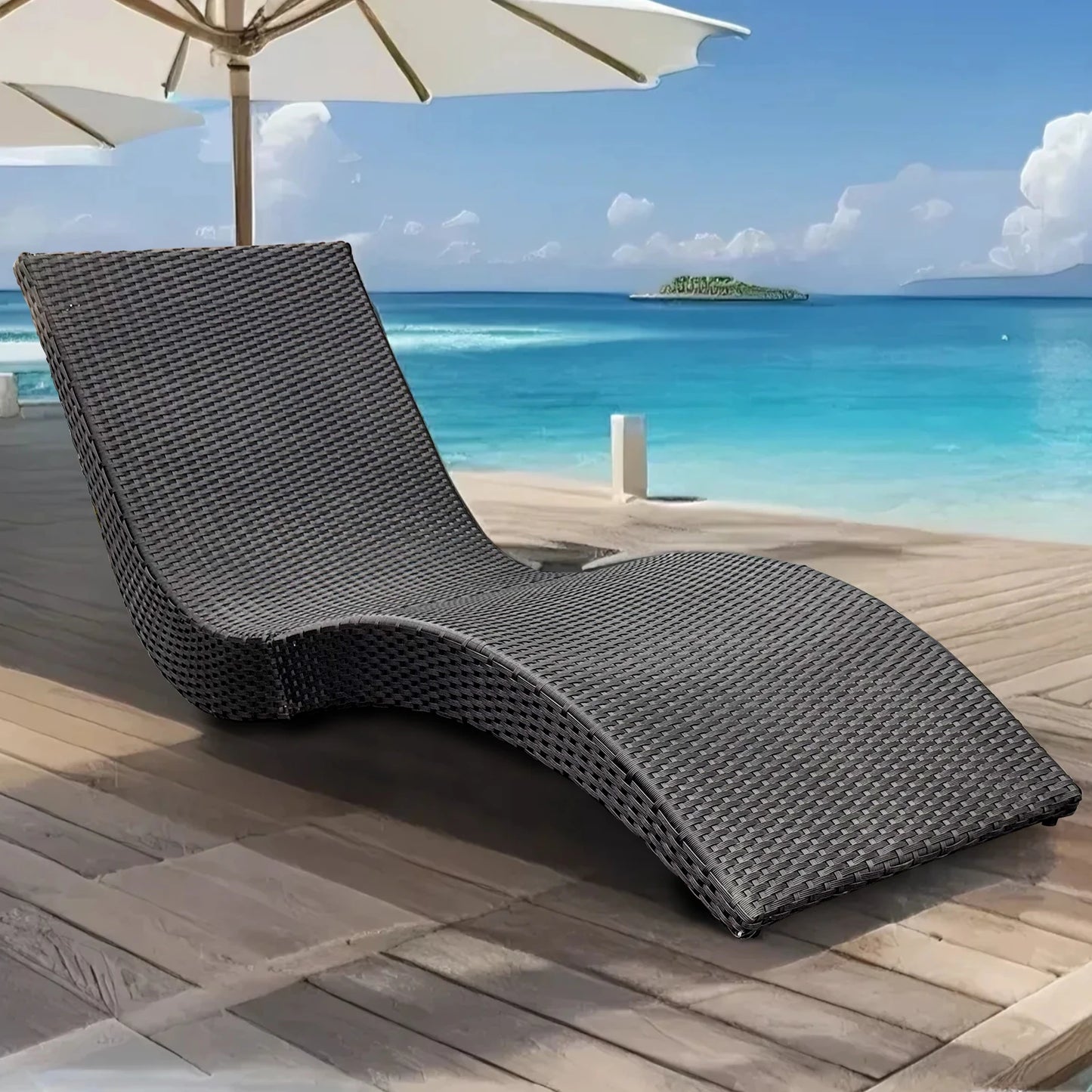 Outdoor Rattan Chaise Lounge Chair For Poolside Garden