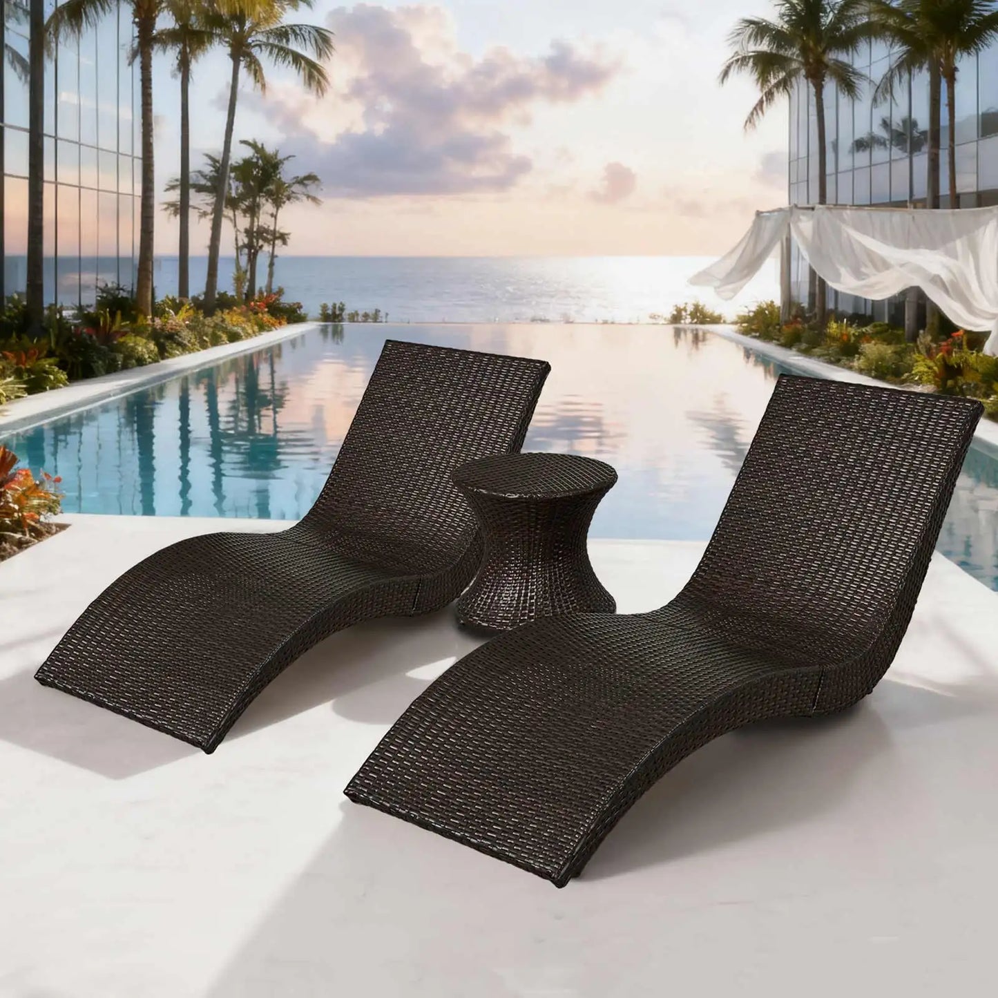 Outdoor Rattan Chaise Lounge - Outside Lounge Chair for Poolside, Beach & Garden, Comfortable S-Shaped Patio Lounger