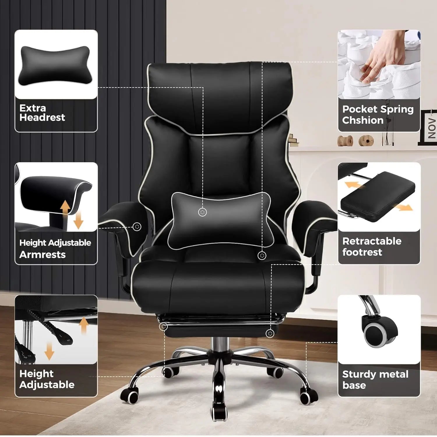 COMHOMA Big And Tall Office Chair Ergonomic Lumbar Support