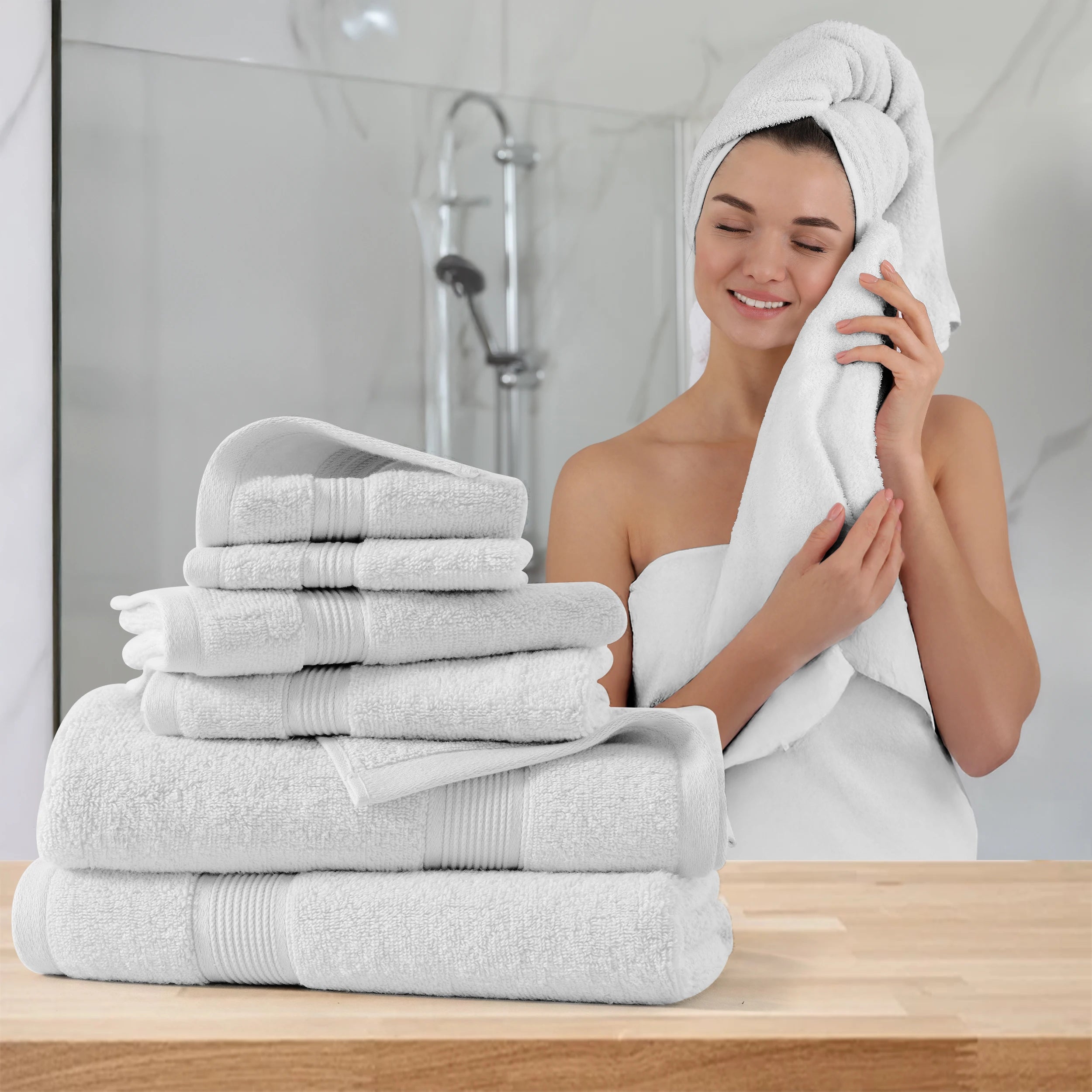 Lux Decor 6-Piece Bath Towel Set – 100% Cotton, 525 GSM, Ultra-Soft & Absorbent