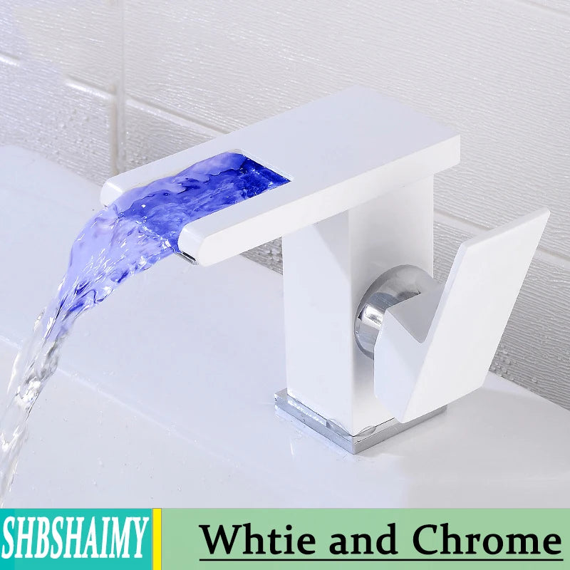 SHBSHAIMY Hydropower LED Waterfall Solid Brass Bathroom Faucet Deck Mounted