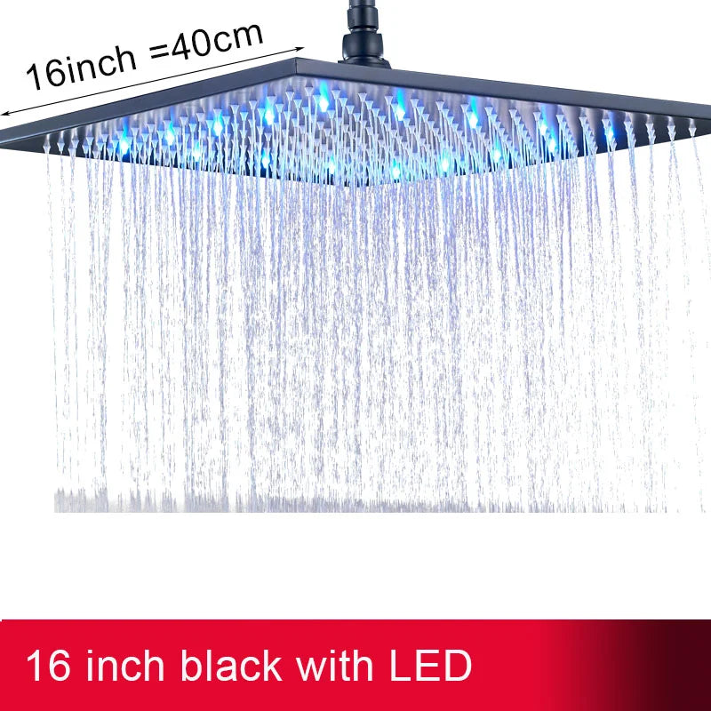 Rainfall Shower Head LED Light 12/16" Large Brass Rainfall Shower Faucet Head Square Shape/Color Changed
