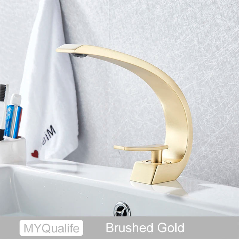 MYQualife Chrome Basin Faucet Deck Mounted Hot Cold Single Handle