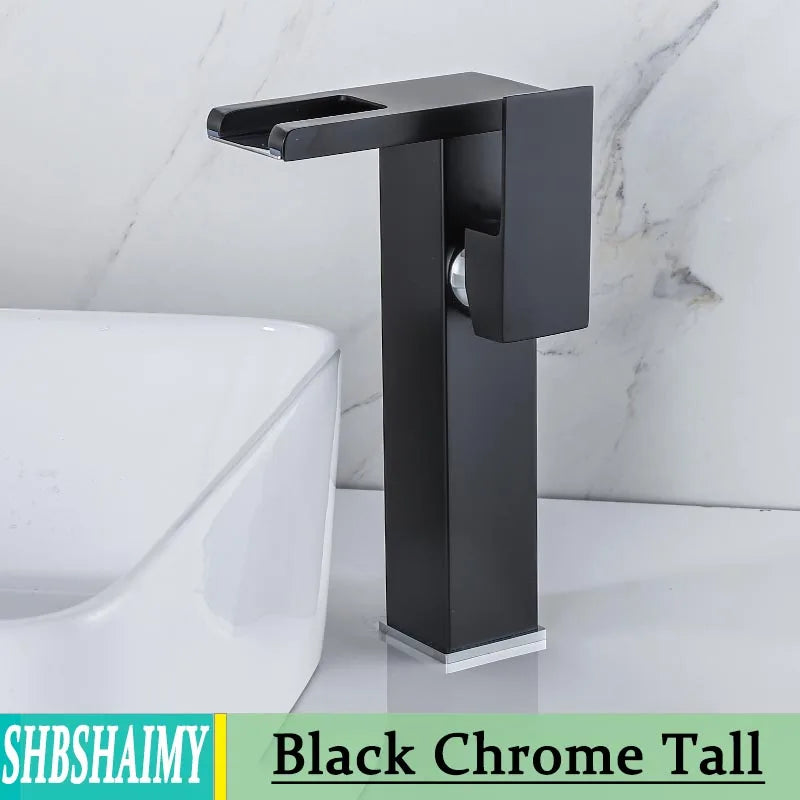SHBSHAIMY Hydropower LED Waterfall Solid Brass Bathroom Faucet Deck Mounted