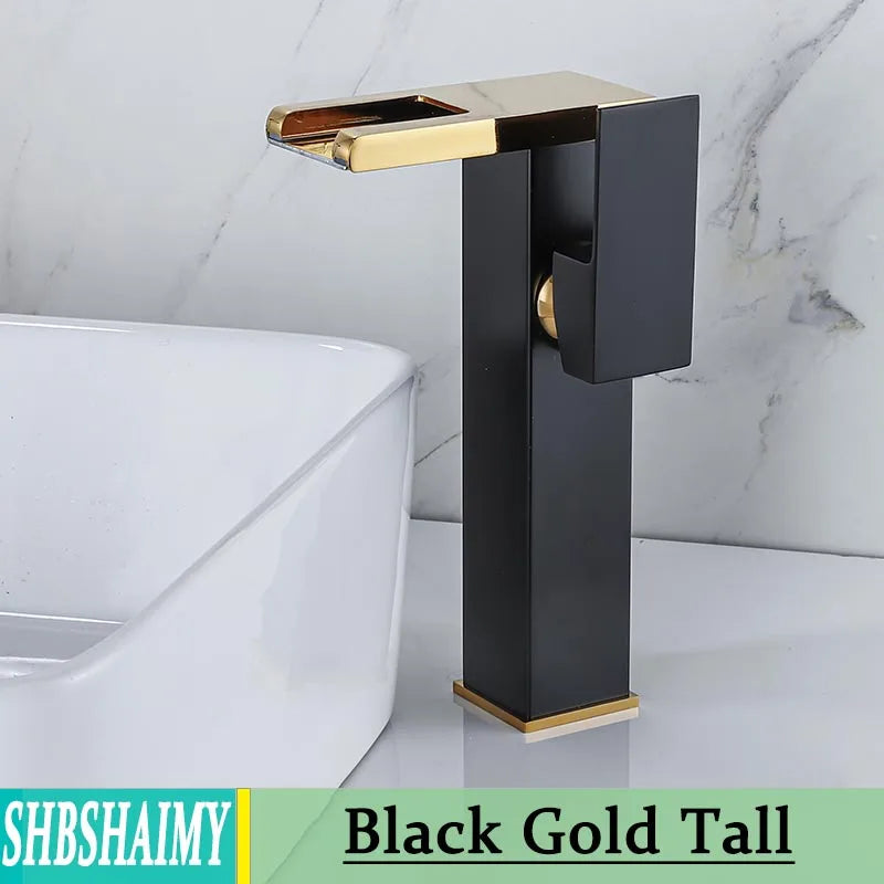 SHBSHAIMY Hydropower LED Waterfall Solid Brass Bathroom Faucet Deck Mounted