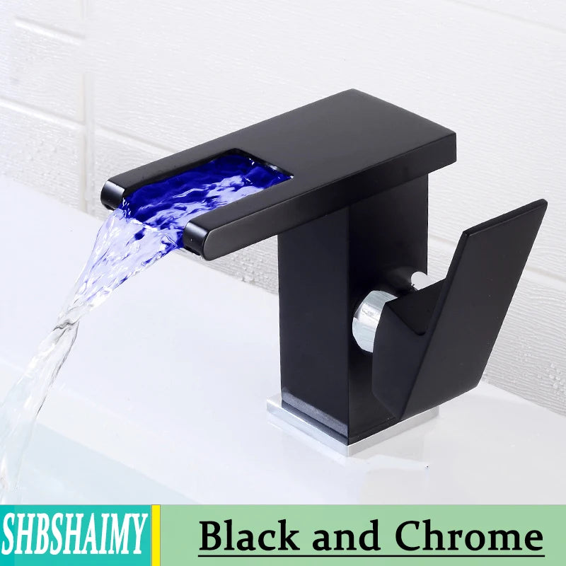 SHBSHAIMY Hydropower LED Waterfall Solid Brass Bathroom Faucet Deck Mounted