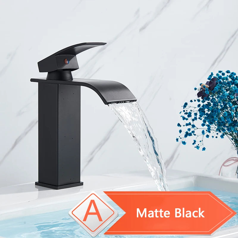 Rozin Deck Mounted Bathroom Basin Faucet Waterfall Vanity Sink Hot and Cold Water Mixer Tap,Chrome,Black,Gold Color