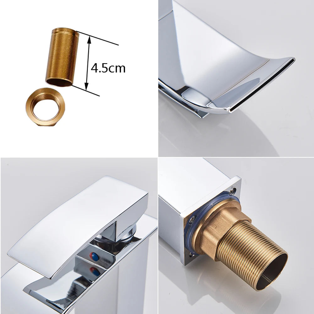 Rozin Deck Mounted Bathroom Basin Faucet Waterfall Vanity Sink Hot and Cold Water Mixer Tap,Chrome,Black,Gold Color