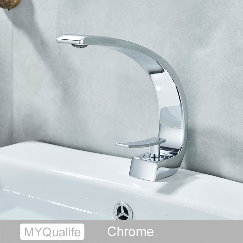 MYQualife Chrome Basin Faucet Deck Mounted Hot Cold Single Handle