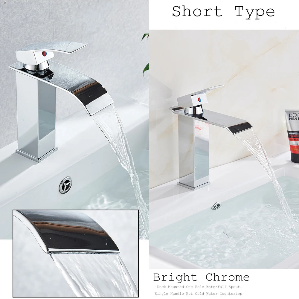 Rozin Deck Mounted Bathroom Basin Faucet Waterfall Vanity Sink Hot and Cold Water Mixer Tap,Chrome,Black,Gold Color