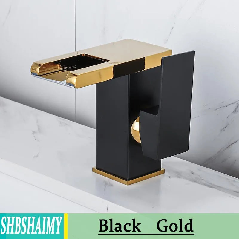 SHBSHAIMY Hydropower LED Waterfall Solid Brass Bathroom Faucet Deck Mounted