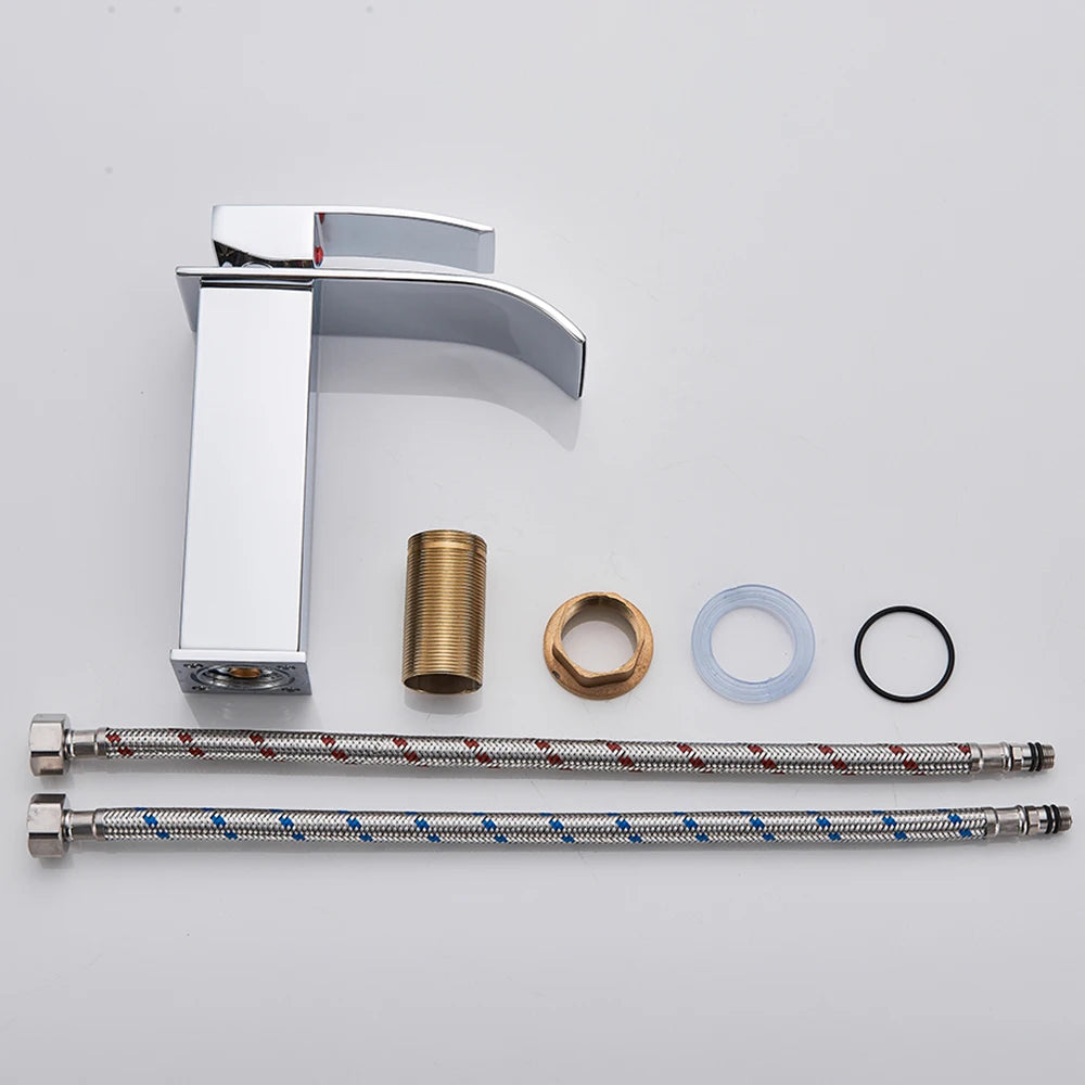 Rozin Deck Mounted Bathroom Basin Faucet Waterfall Vanity Sink Hot and Cold Water Mixer Tap,Chrome,Black,Gold Color