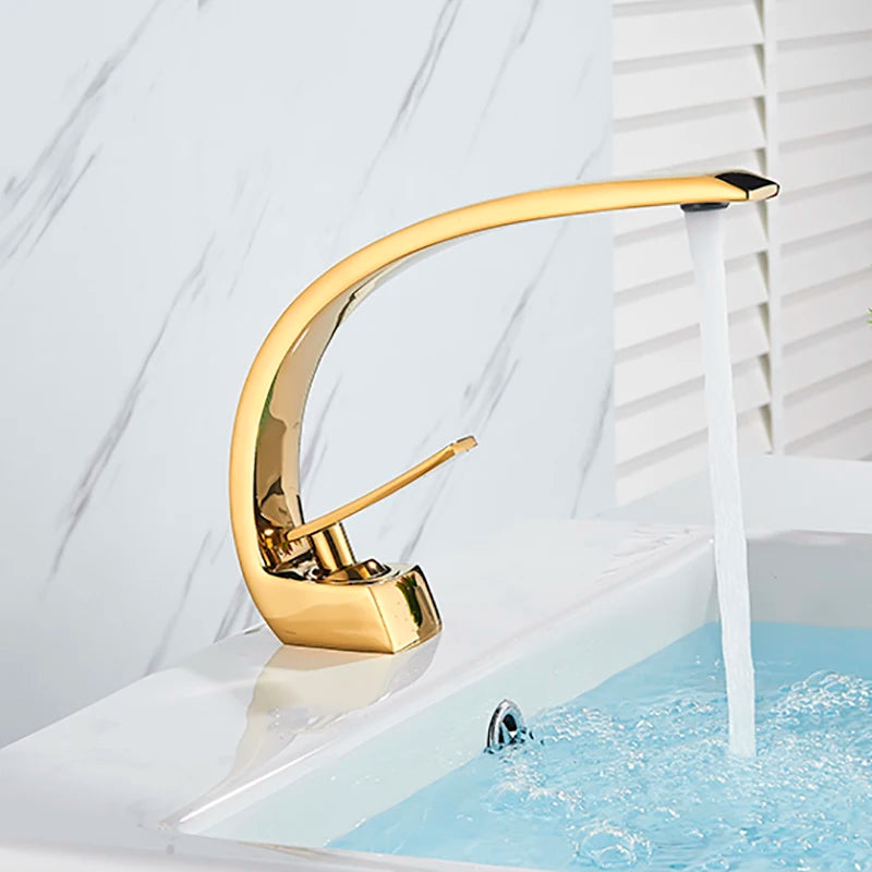 SAFLIHCAR Polished Golden Bathroom Faucet Single Handle Hot Cold Deck Mount