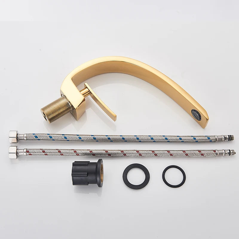 SAFLIHCAR Polished Golden Bathroom Faucet Single Handle Hot Cold Deck Mount