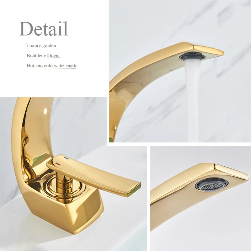 SAFLIHCAR Polished Golden Bathroom Faucet Single Handle Hot Cold Deck Mount