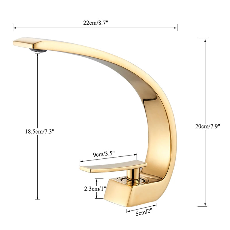 SAFLIHCAR Polished Golden Bathroom Faucet Single Handle Hot Cold Deck Mount