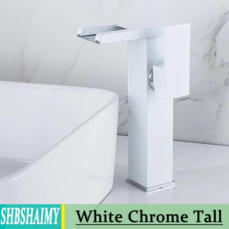 SHBSHAIMY Hydropower LED Waterfall Solid Brass Bathroom Faucet Deck Mounted
