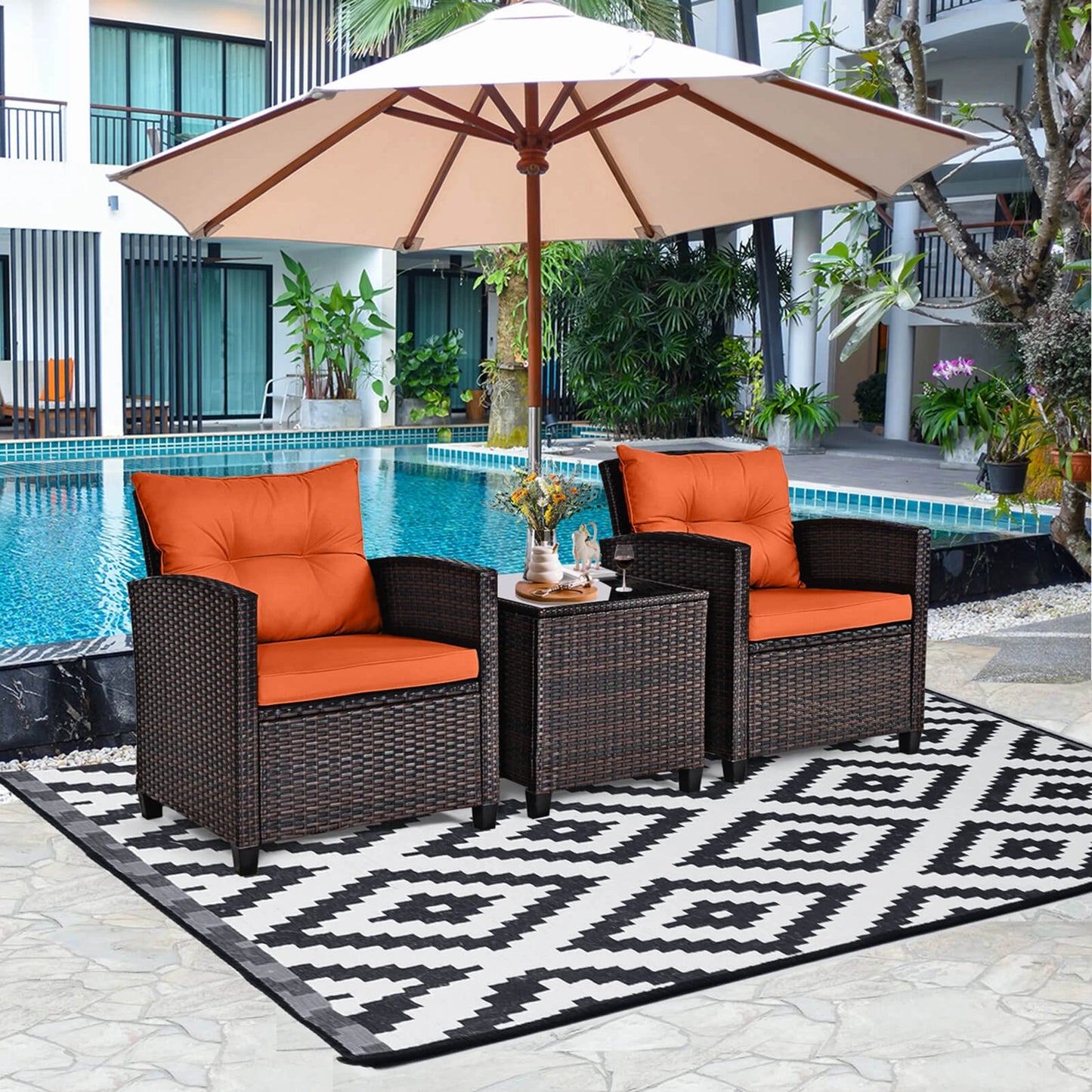 HOMASIS Outdoor Patio Rattan Furniture Set Cushioned Conversation Sofa
