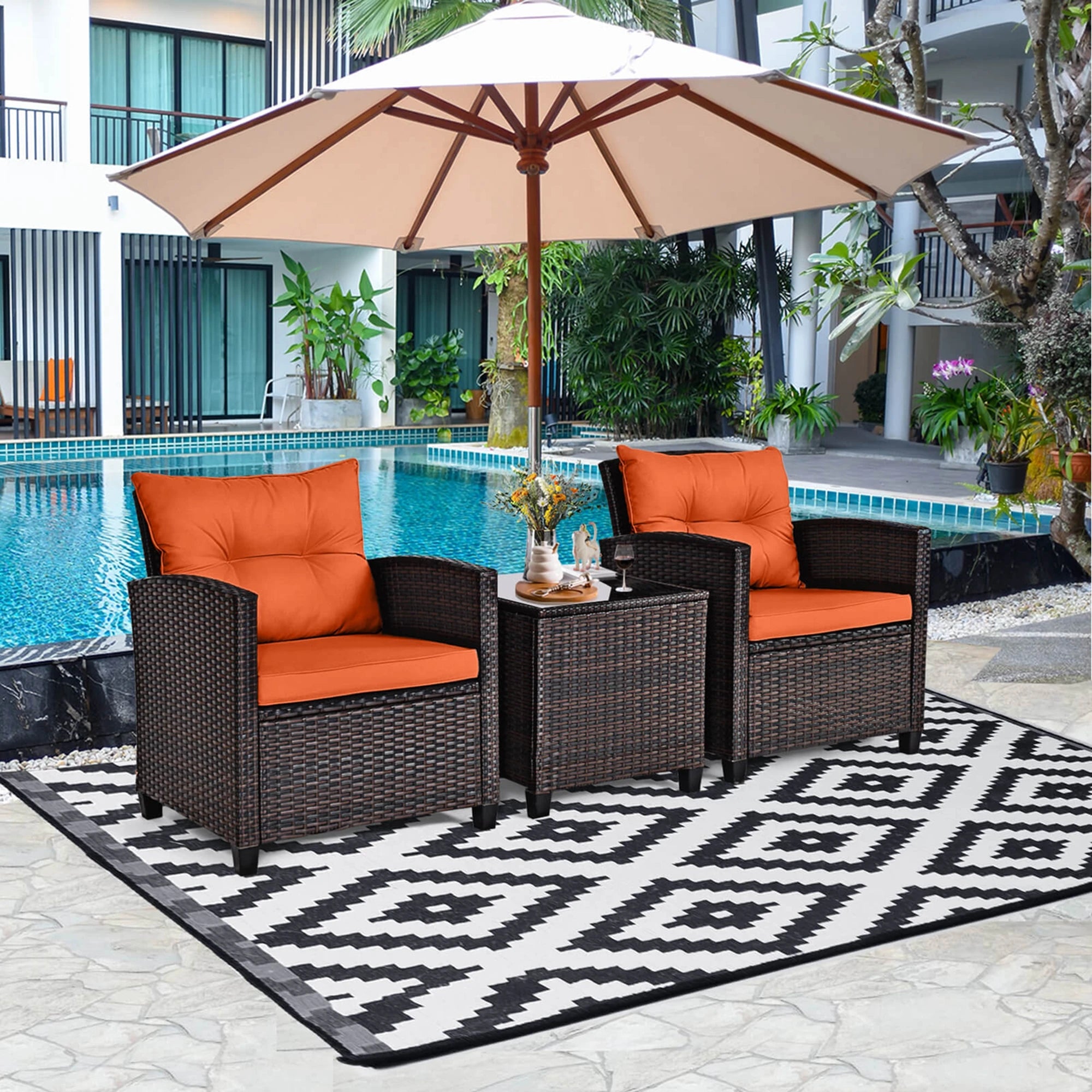 HOMASIS Outdoor Patio Rattan Furniture Set Cushioned Conversation Sofa