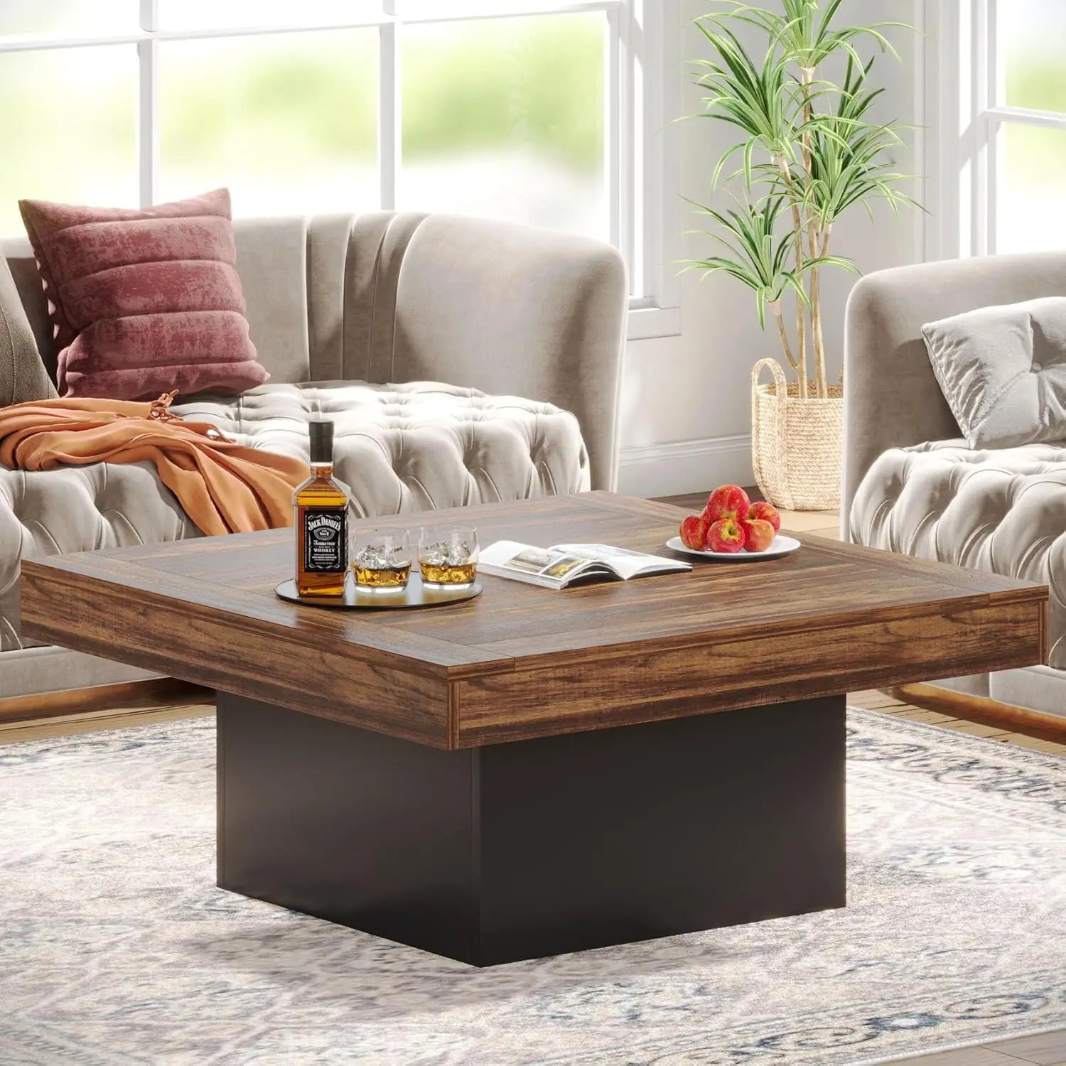 LITTLE TREE Farmhouse Square LED Coffee Table for Living Room