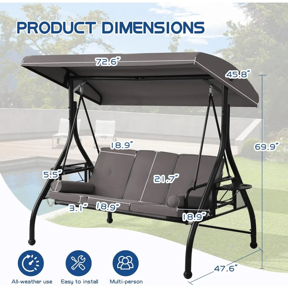 Outdoor Patio Glider Swing With Adjustable Canopy And Cushions