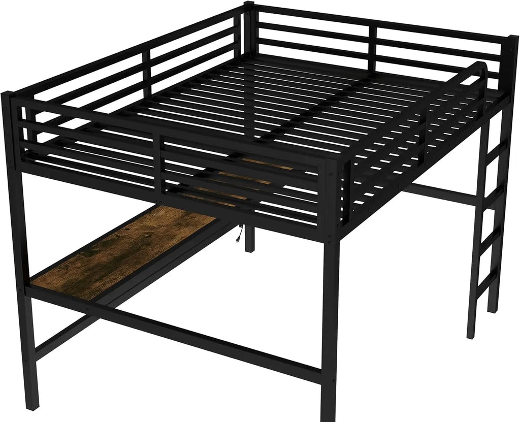 Sturdy Metal Loft Bed Desk LED Lighting And USB Charging