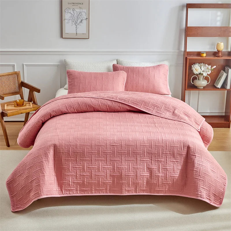 EGWCN Patchwork Bedspread Set Wheat Stripe Pattern 3Pcs Pillowcases