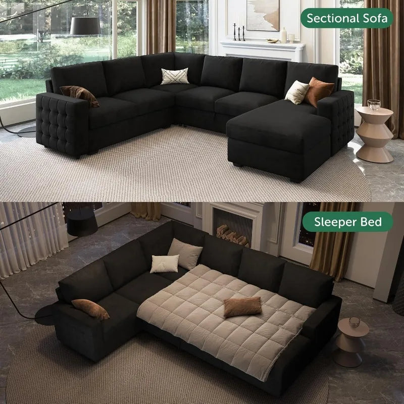 U-Shape Sleeper Sectional Sofa With Pullout Storage
