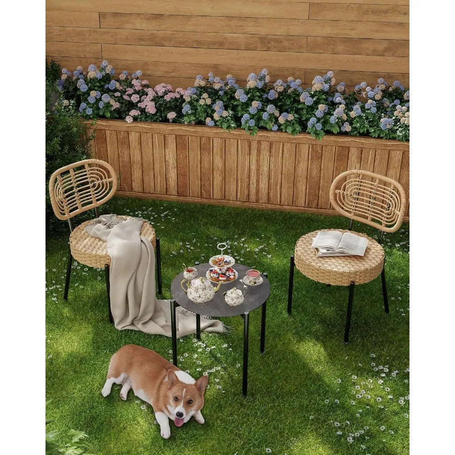 Wicker Patio Bistro Set With Glass Table And Rattan Chairs