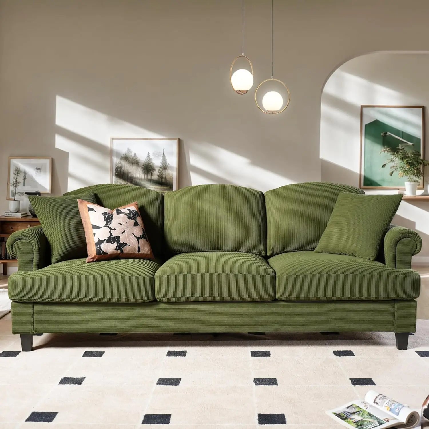 3 Seater Sofa Couch with Deep Seat,91" Comfy Cloud Couches for Living Room,Mid Century Modern Upholstered Sofa with Armrests