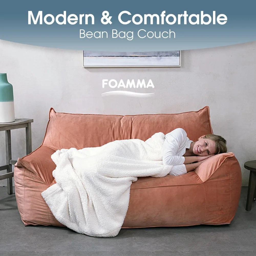 Pink Foam Bean Bag Sofa with Armrests, High-Density Foam Reading Lounge Chair