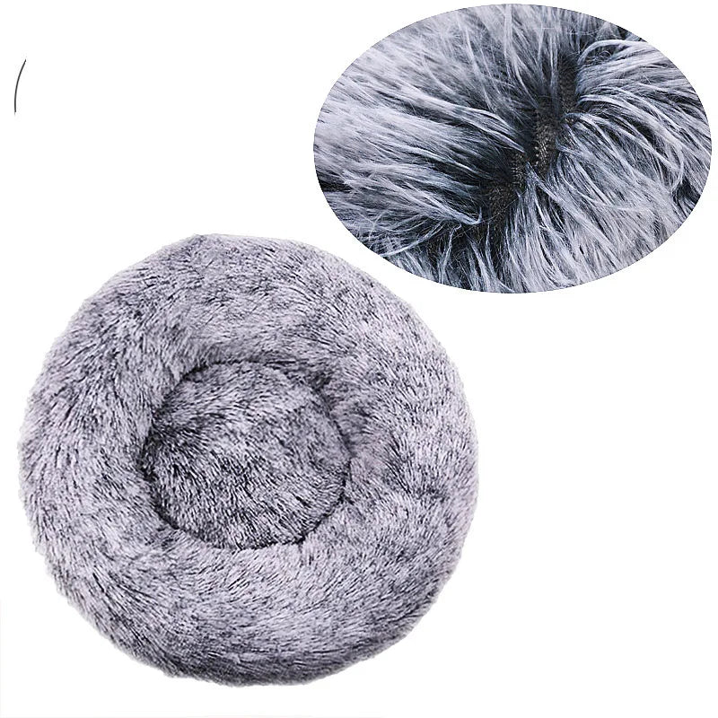 Round Plush Pet Bed For Dogs Fleece Comfort Warm Cozy