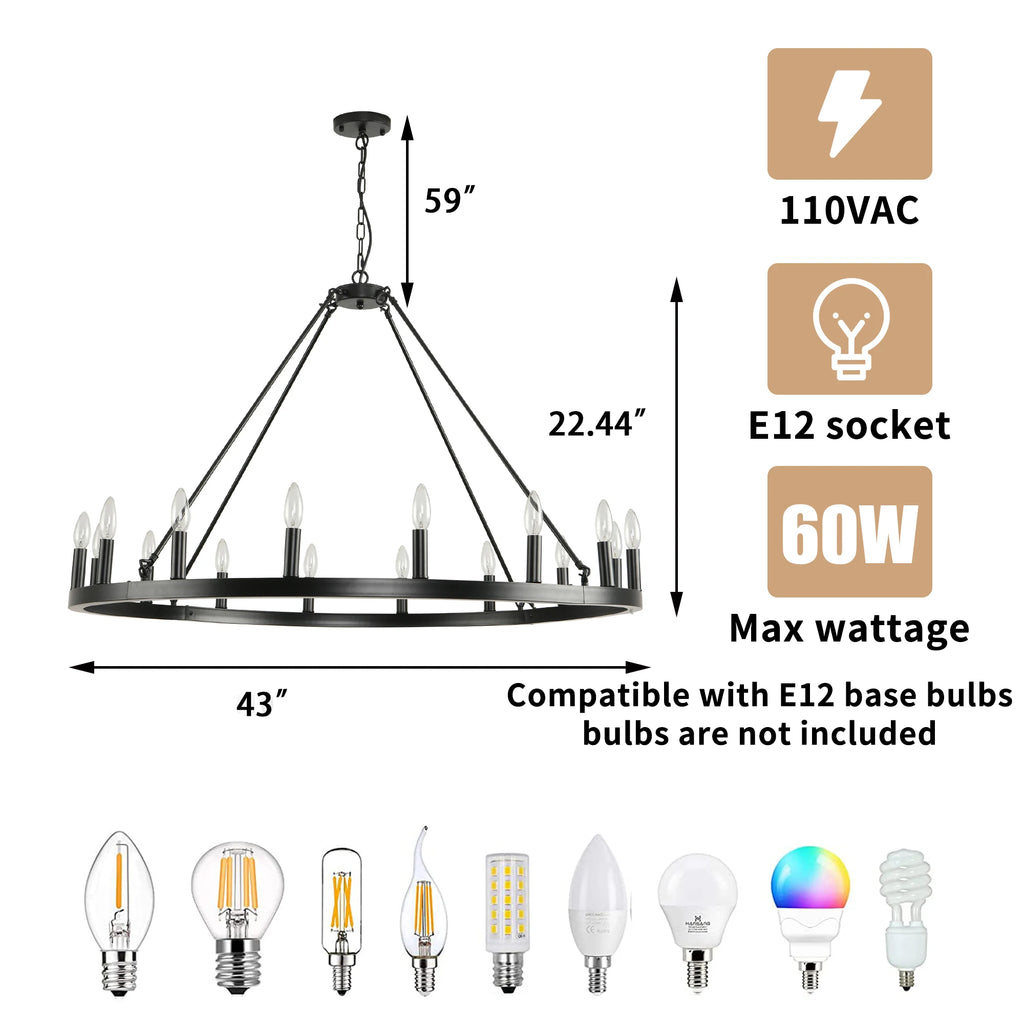 LovingC Wagon Wheel Chandelier Modern Rustic Farmhouse Pendant Light